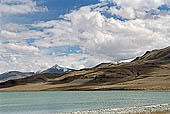 Ladakh - Tso-Kar lake, surrounded by white salt deposits that contrast with the blue of the waters. 